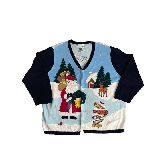 Quacker Factory Sweaters - Quacker Factory Santa North Pole Santa's Workshop Size 3X Christmas Sweater